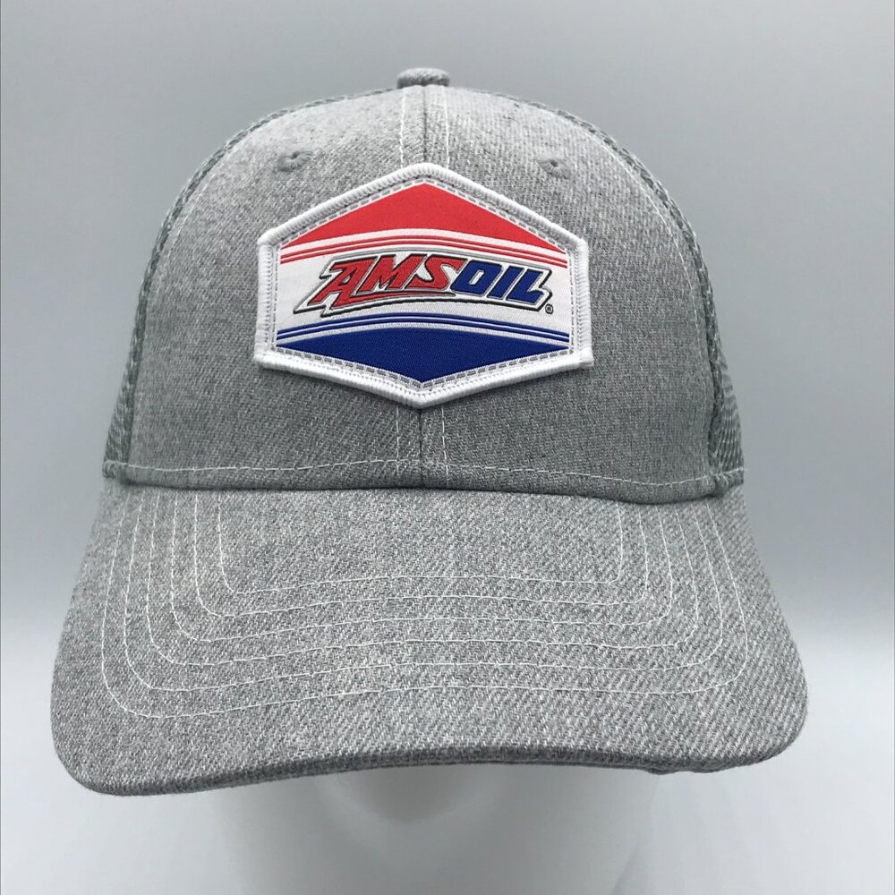 NEW AMSOIL Light Gray Sewn Logo Patch Mesh Snapback Baseball Cap Hat